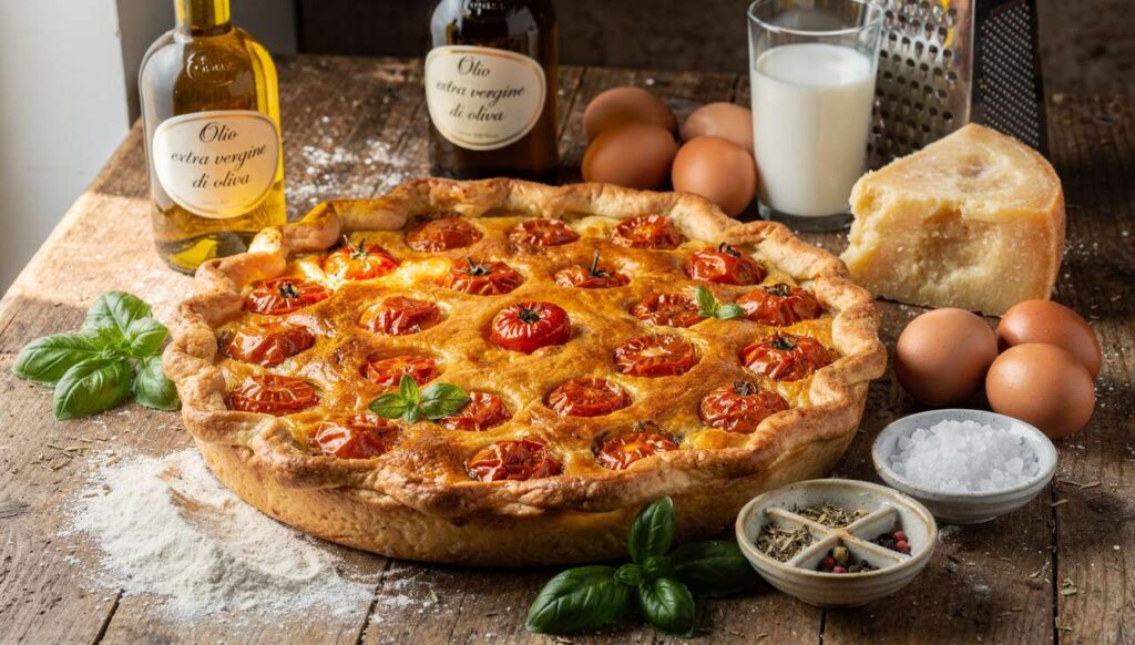 Torta salata 12 cucchiai: fragrante con pomodorini interi e rapidissima