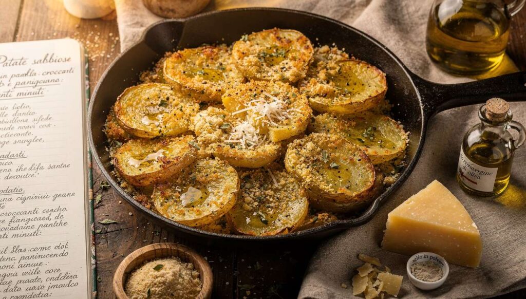Patate sabbiose in padella: croccanti con pangrattato e parmigiano in venti minuti
