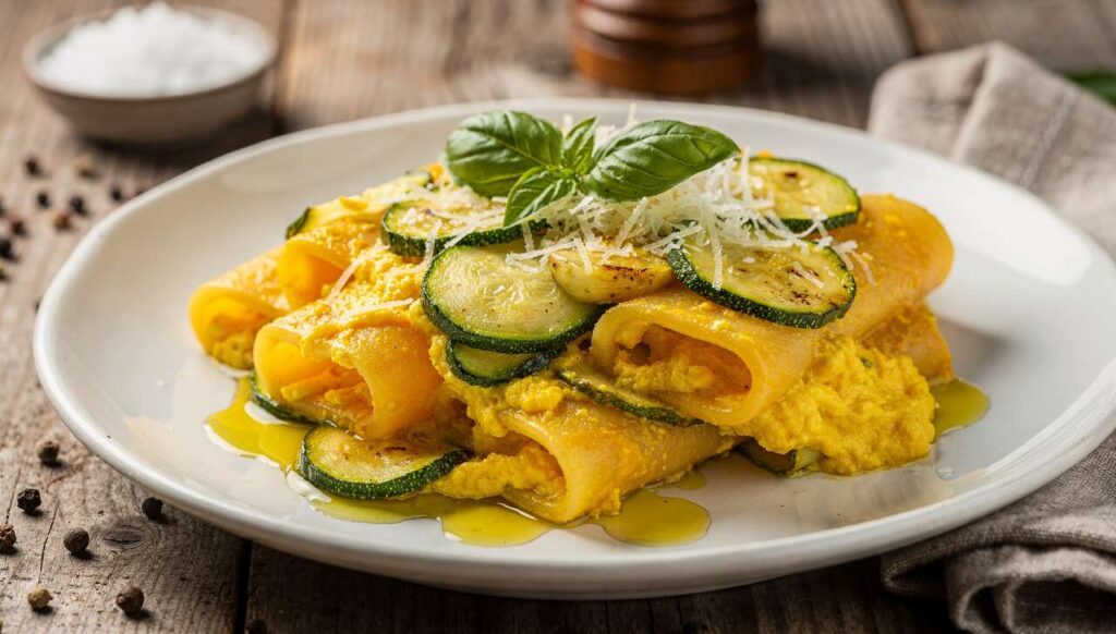 Paccheri zucchine ricotta e zafferano: cremosi e profumati in 20 minuti