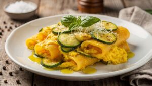 Paccheri zucchine ricotta e zafferano: cremosi e profumati in 20 minuti