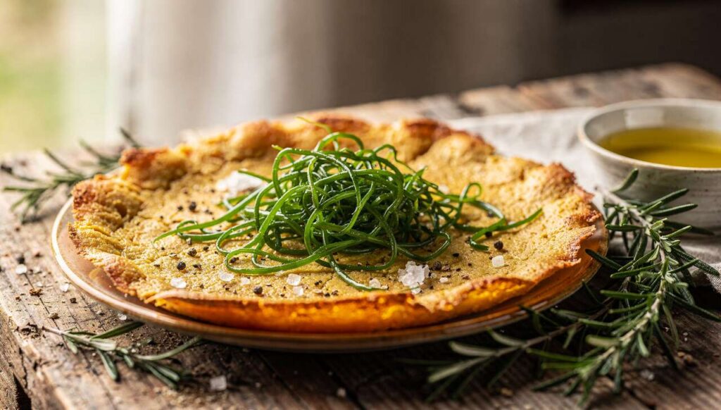 Farinata di ceci con agretti: cotta in padella, veloce e primaverile