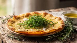 Farinata di ceci con agretti: cotta in padella, veloce e primaverile