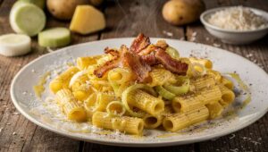 Pasta crema di patate e porro, la ricetta con guanciale croccante per stupire con gusto