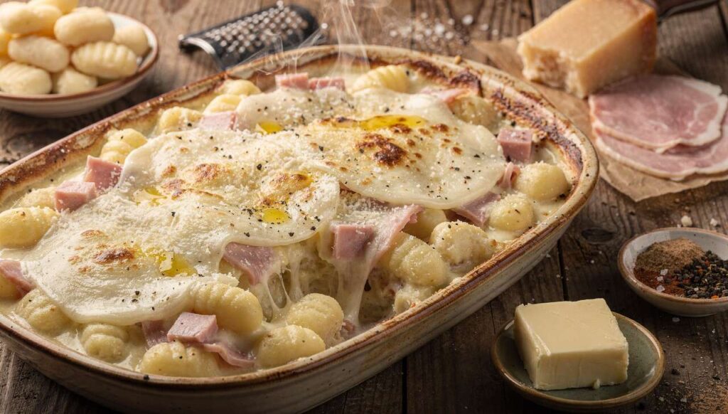 Gnocchi al Prosciutto al forno gustoso primo piatto facile e veloce
