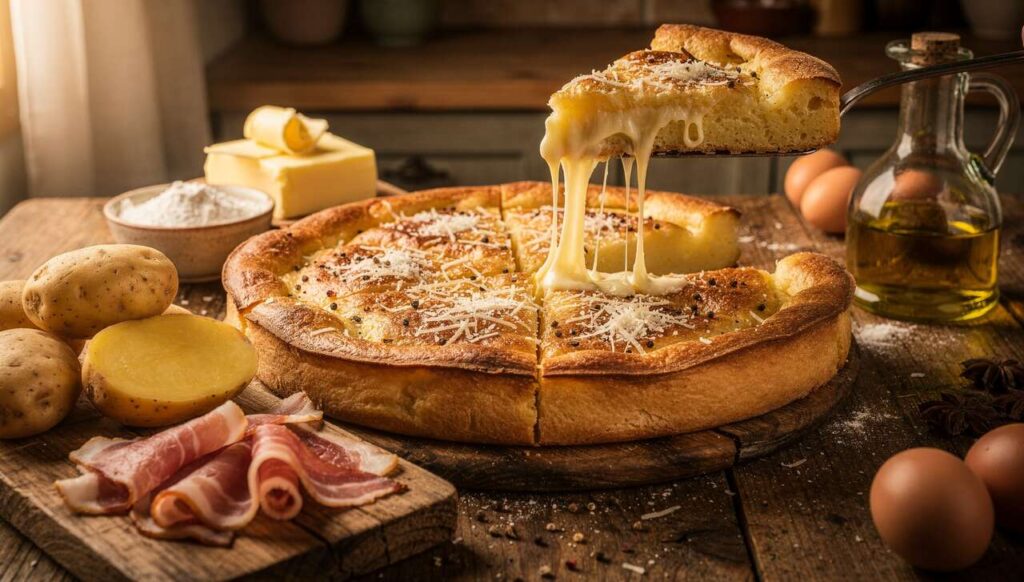 Schiacciata di patate e speck: la ricetta saporita con ripieno ricco e filante